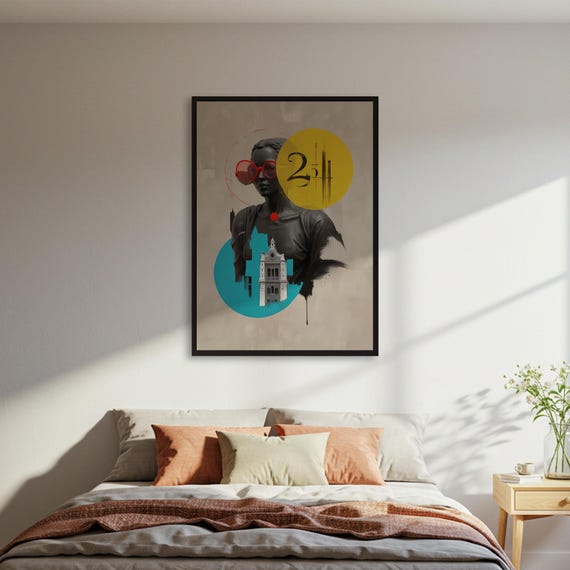 Abstract Woman Portrait Poster Modern Art Print With Building Shapes Unique Wall Decor Framed Or Unframed