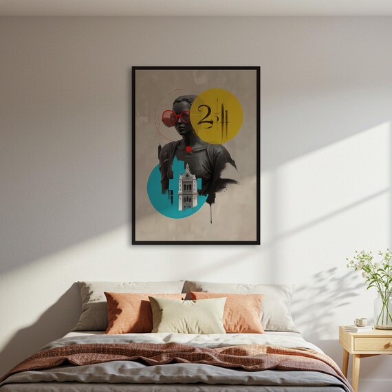 Surreal Woman Red Sunglasses Building Abstract Collage Poster