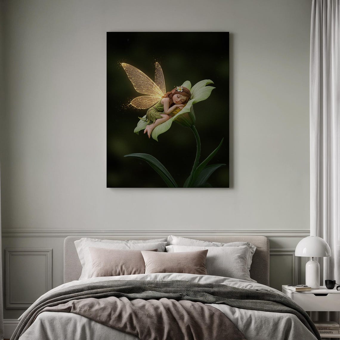 Sleeping Fairy Glowing Wings Flower Magical Night Garden Poster