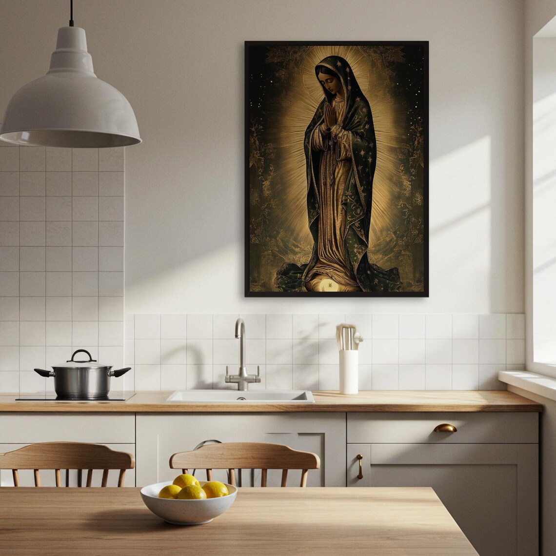 Our Lady of Guadalupe Style Virgin Mary Prayer Golden Radiant Art Poster - Image 3