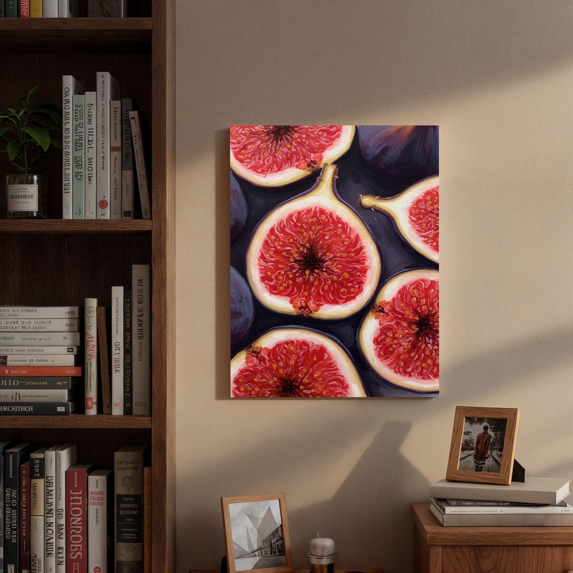 Sliced Red Figs Close Up Moody Fruit Still Life Oil Style Poster - Image 3