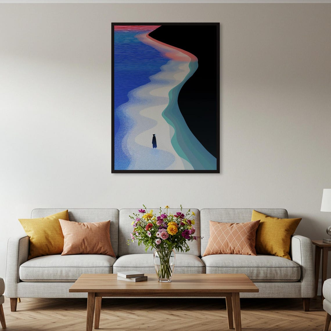 Abstract Dream Landscape Tiny Figure Winding Blue Path Poster - Image 2