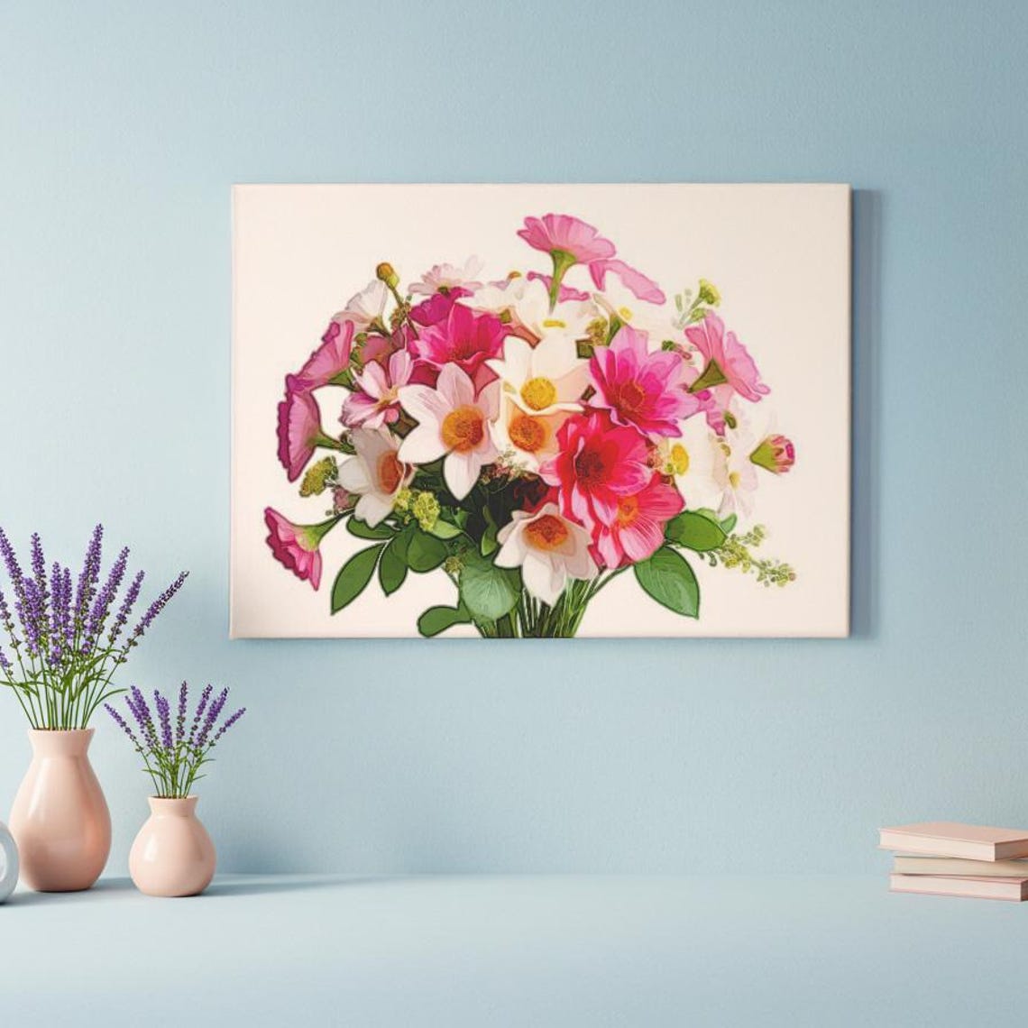 Pink and White Floral Bouquet on Cream Soft Romantic Flower Art Poster - Image 3