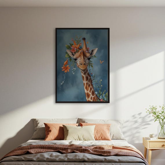 Floral Giraffe, Whimsical Botanical Nursery Decor