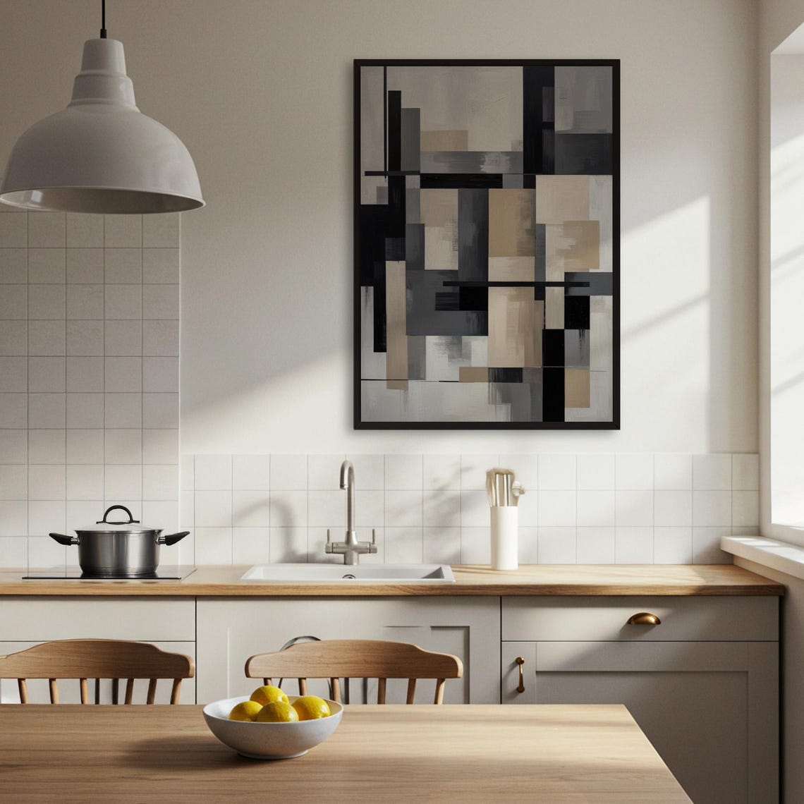 Black Beige Gray Geometric Blocks Modern Minimal Abstract Poster - Image 4