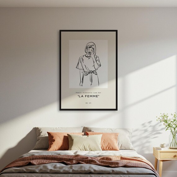 La Femme Minimalist Line Art Woman Mirror Selfie Modern French Poster