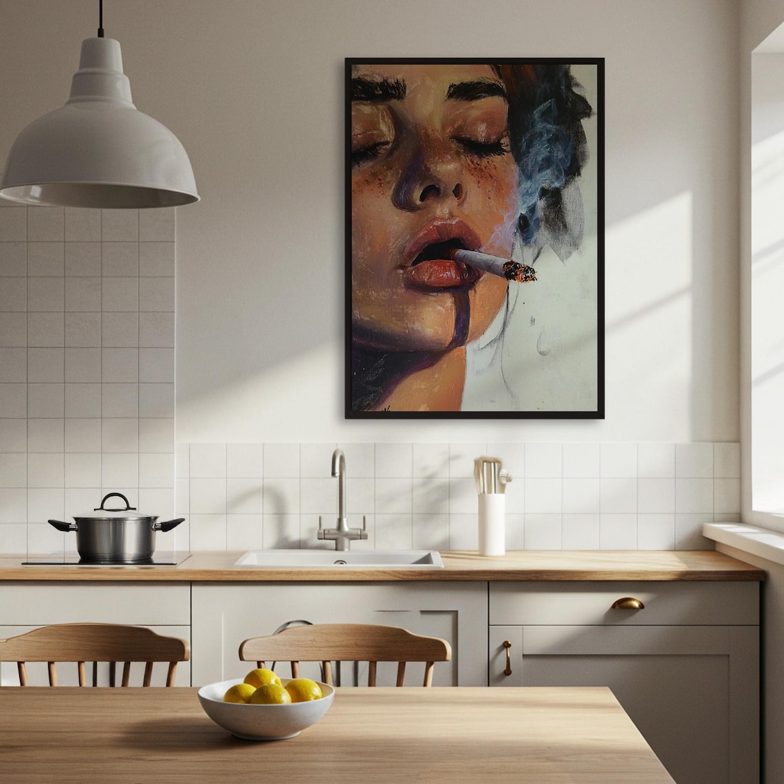Woman Smoking Portrait, Moody Figurative Art Print - Image 3