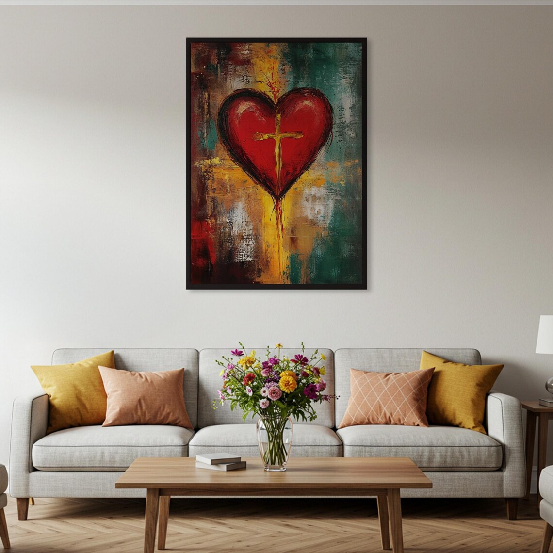 Abstract Heart With Cross, Christian Faith Art Print - Image 4