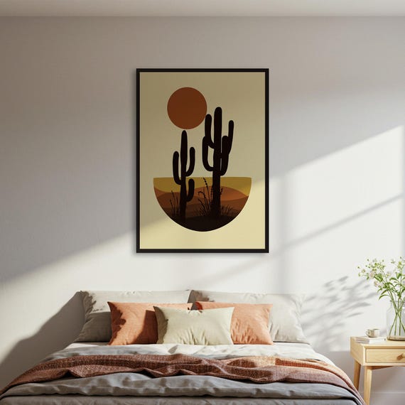Abstract Desert Landscape, Modern Cactus Art Print
