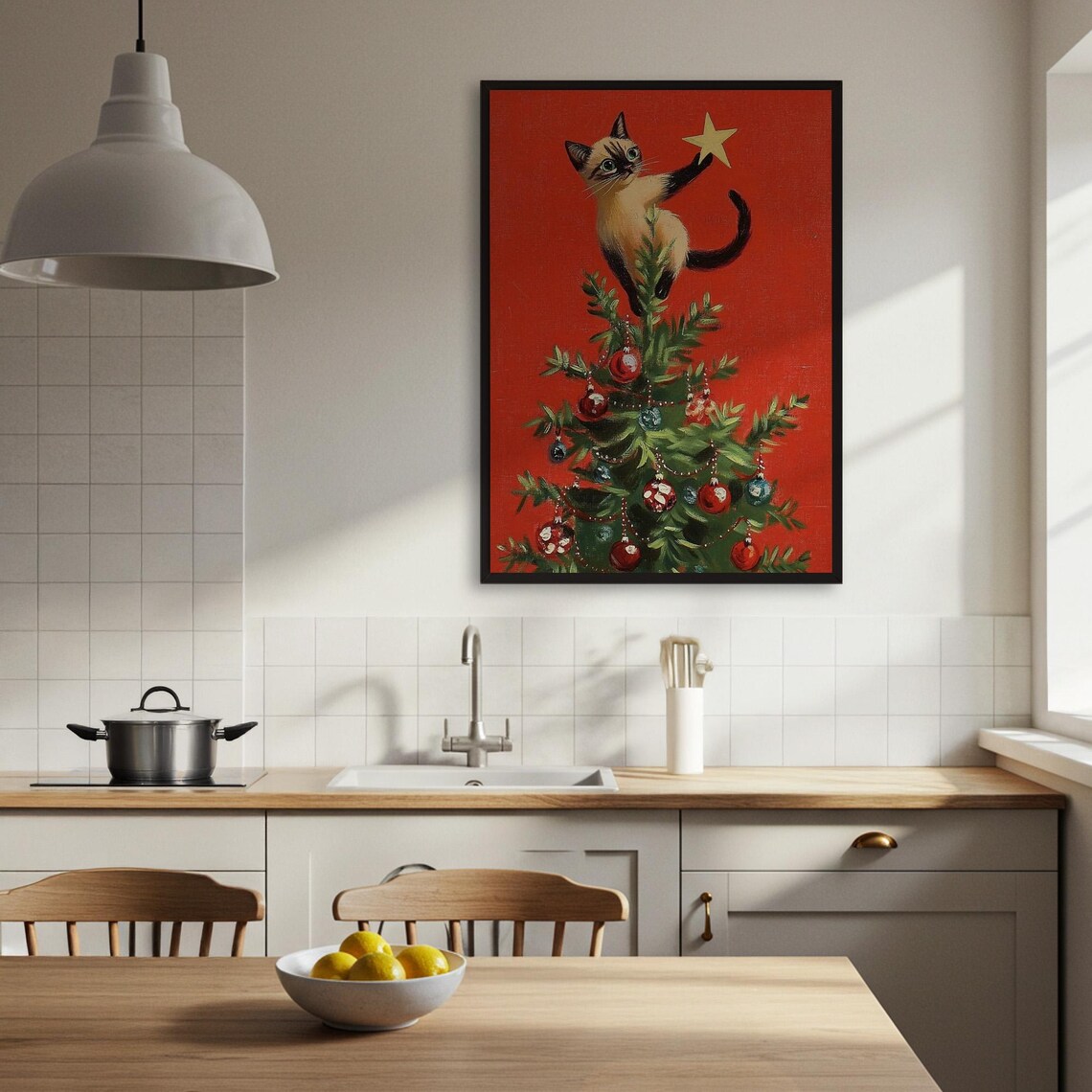 Vintage Christmas Cat Poster, Retro Holiday Decor - Image 3