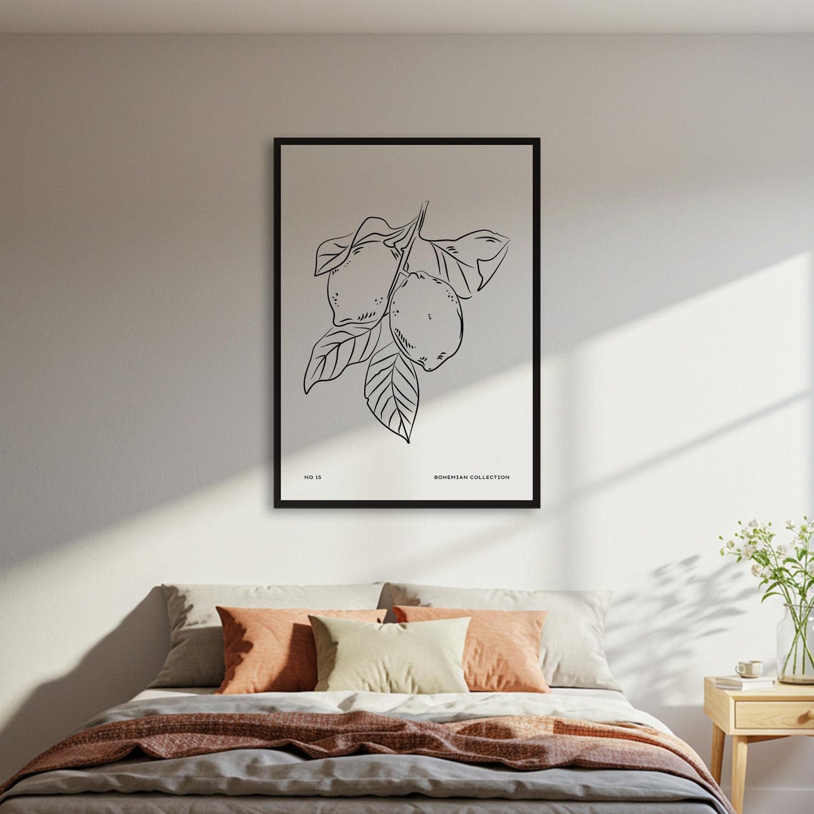 Minimalist Lemon Line Art Poster Bohemian Collection Fruit Wall Print Kitchen Dining Decor Framed Or Unframed