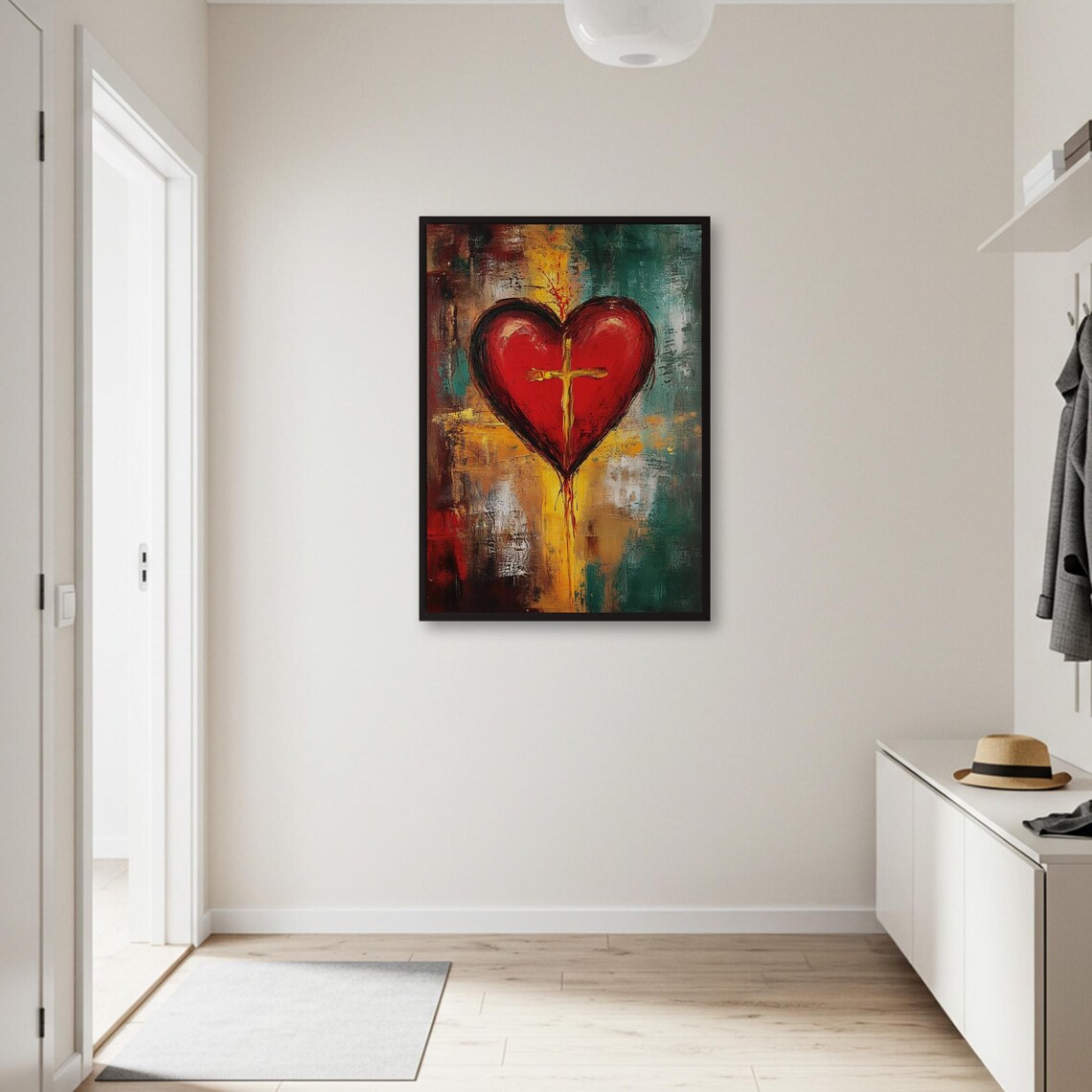 Abstract Heart With Cross, Christian Faith Art Print - Image 2