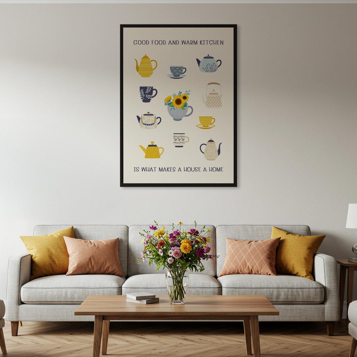 Good Food And Warm Kitchen Quote Teapot Collection Wall Poster - Image 2