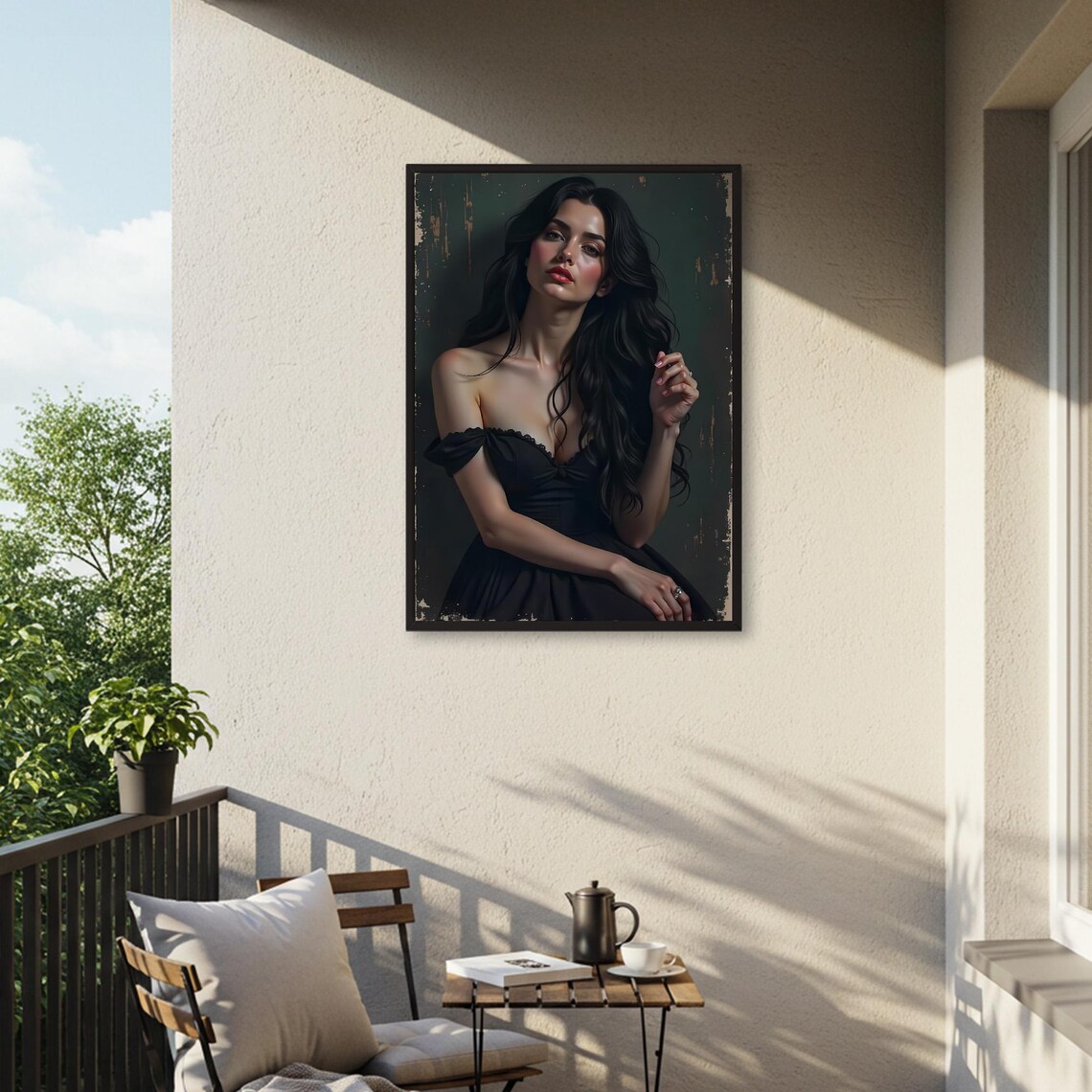 Elegant Woman in Black Dress Portrait Poster Moody Vintage Dark Art Decor - Image 2