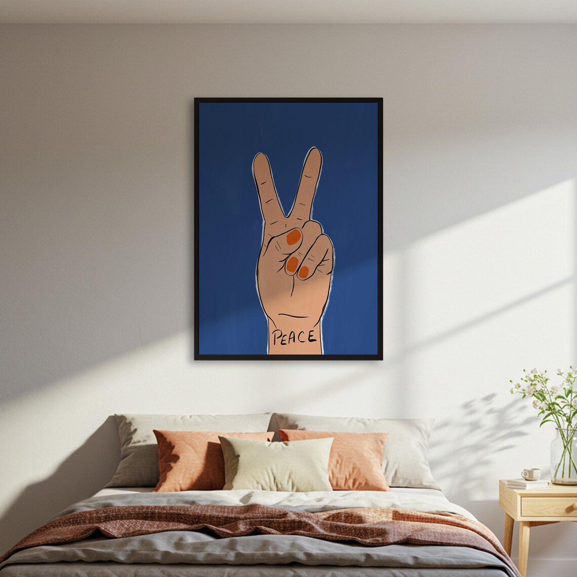 Peace Sign Hand Retro Poster, Hippie Decor