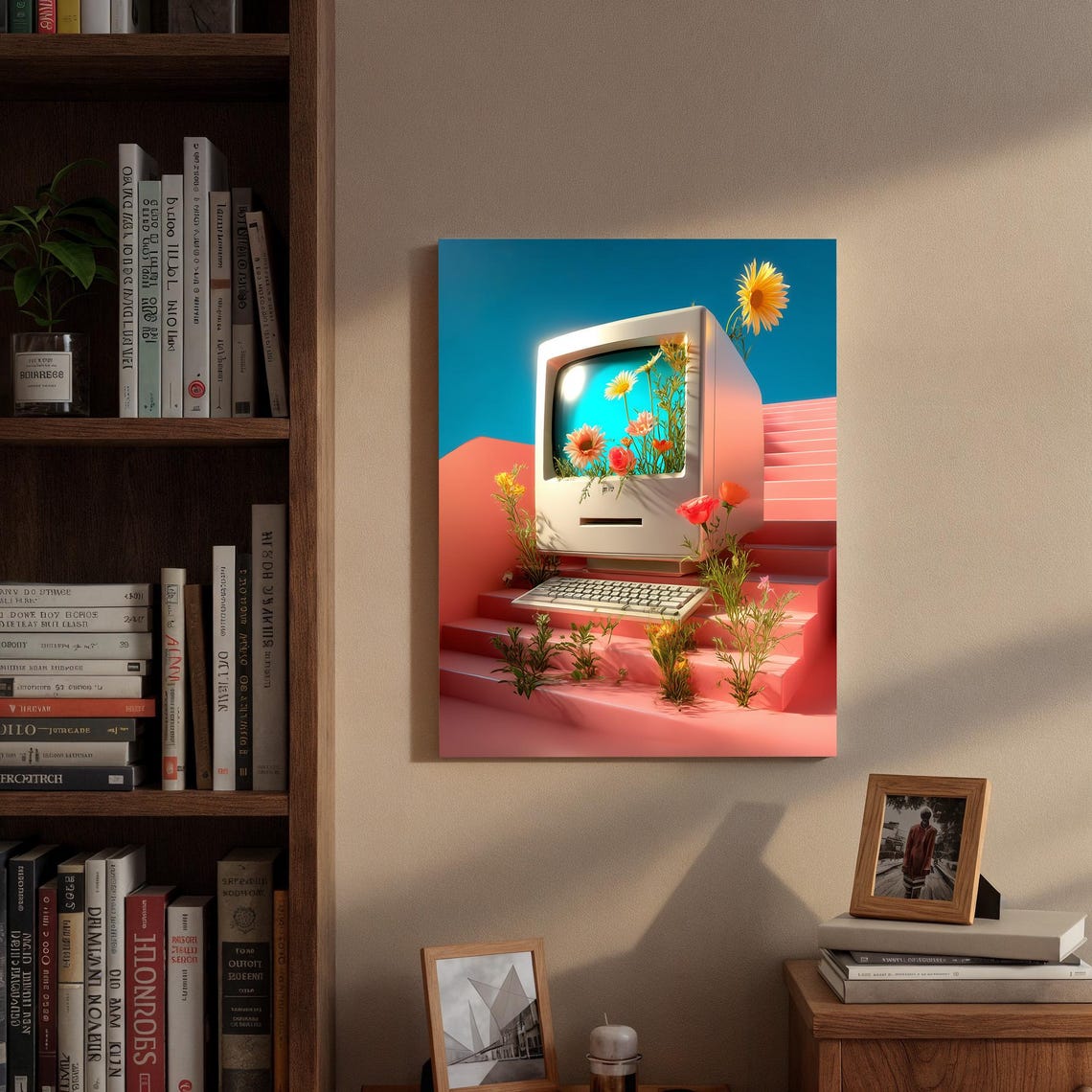 Vintage Computer Flowers Blooming From Screen Surreal Art Poster - Image 3