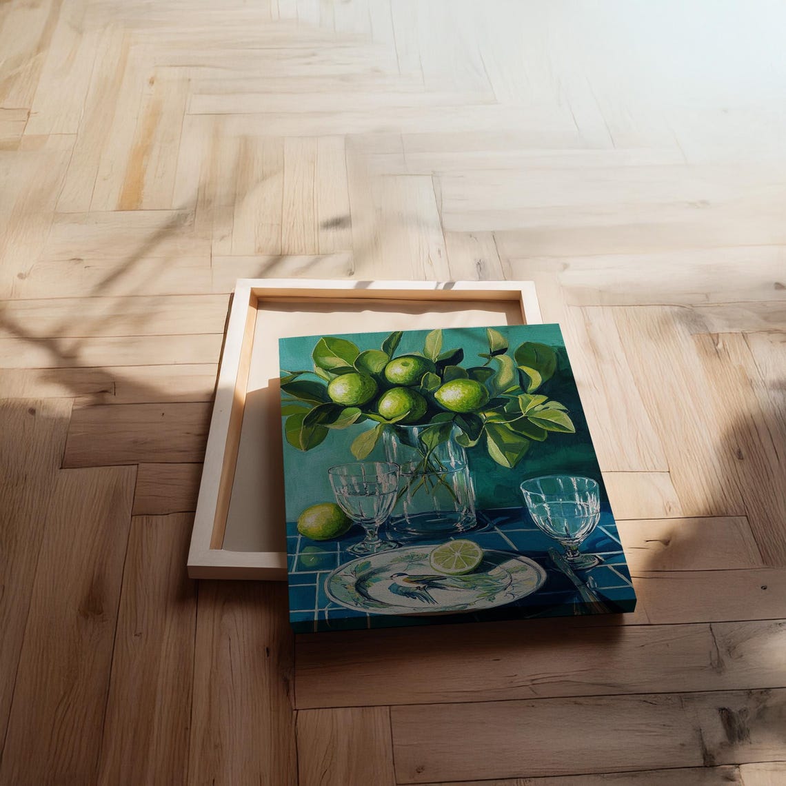 Lime Still Life Painting Mediterranean Citrus Table Green Art Poster - Image 2