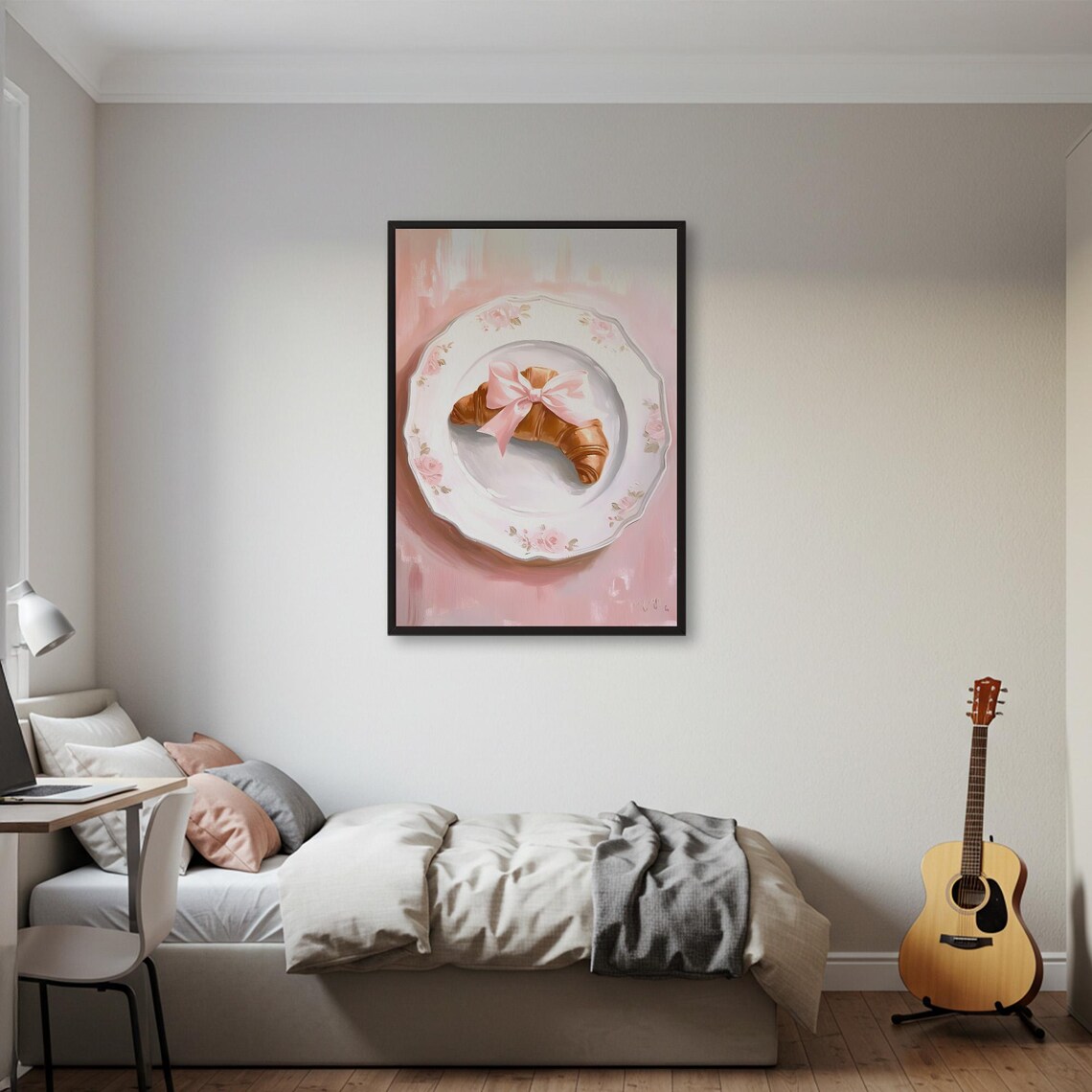 Croissant With Pink Ribbon, Cute Kitchen Decor - Image 2