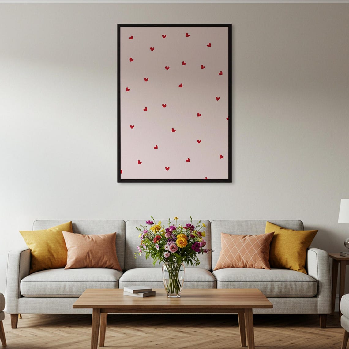Red Hearts Pattern Cute Minimalist Valentine Blush Pink Wall Poster - Image 2