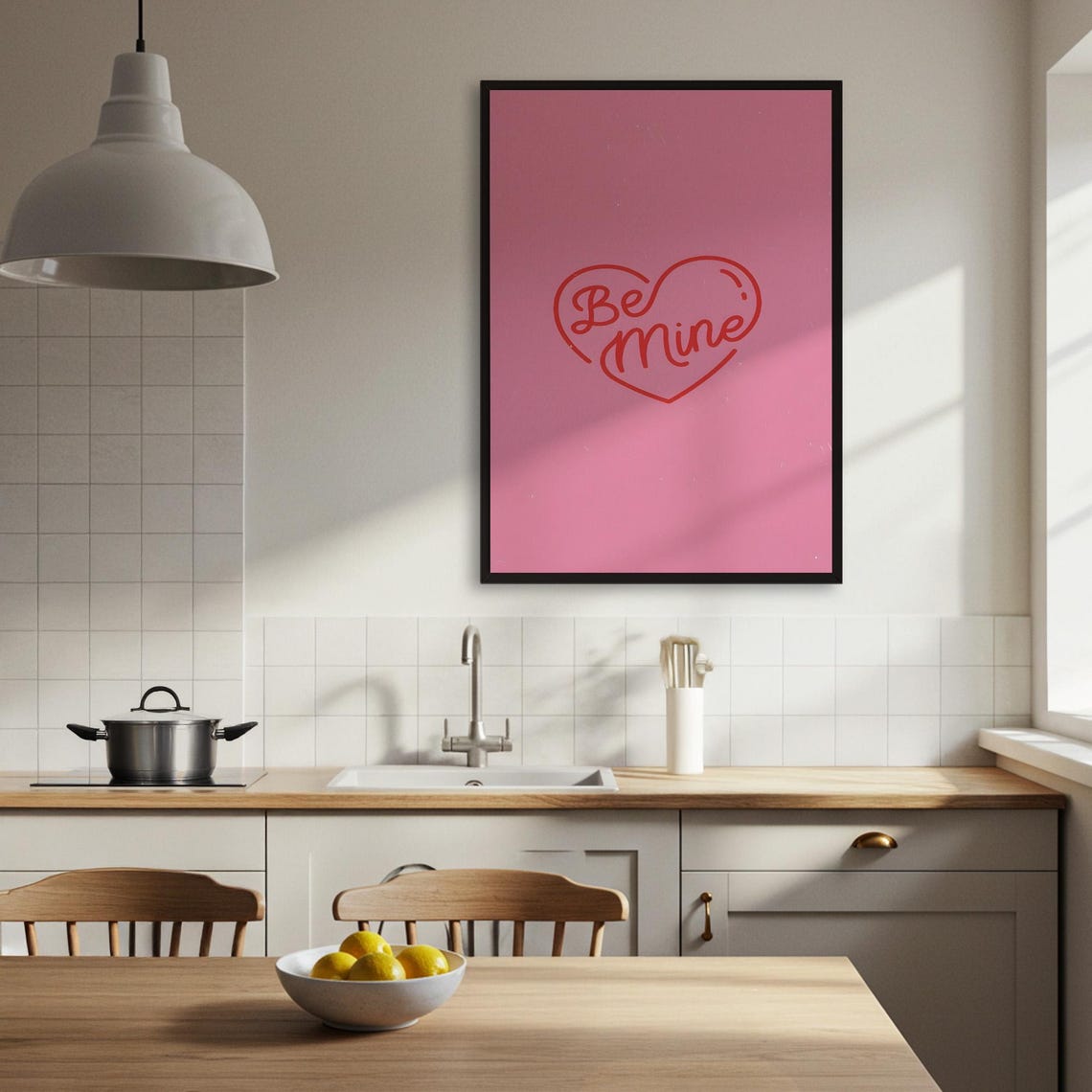 Be Mine Neon Red Heart on Pink Valentines Day Quote Love Poster - Image 4