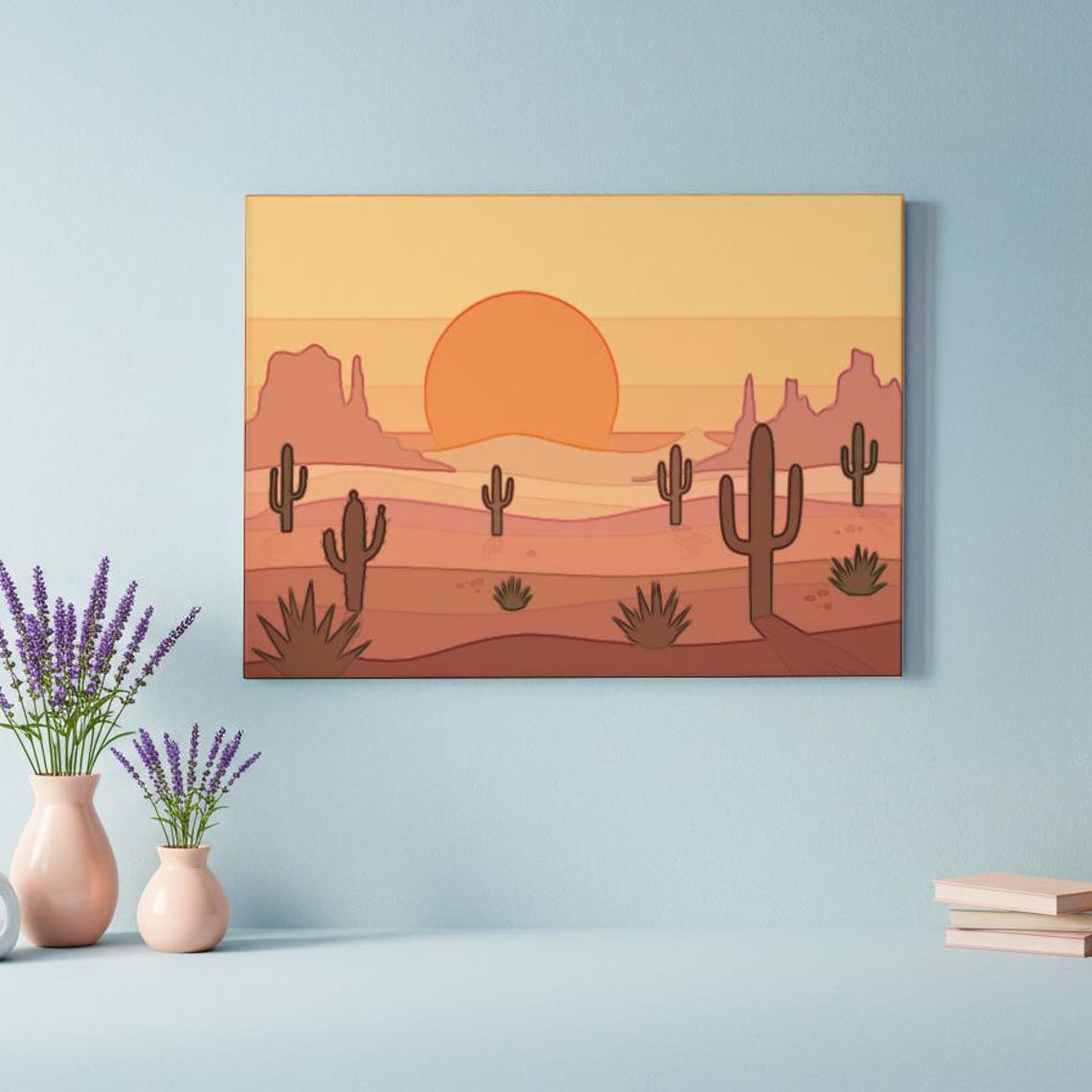 Desert Sunset Saguaro Cactus Mesas Warm Minimalist Land Poster - Image 3