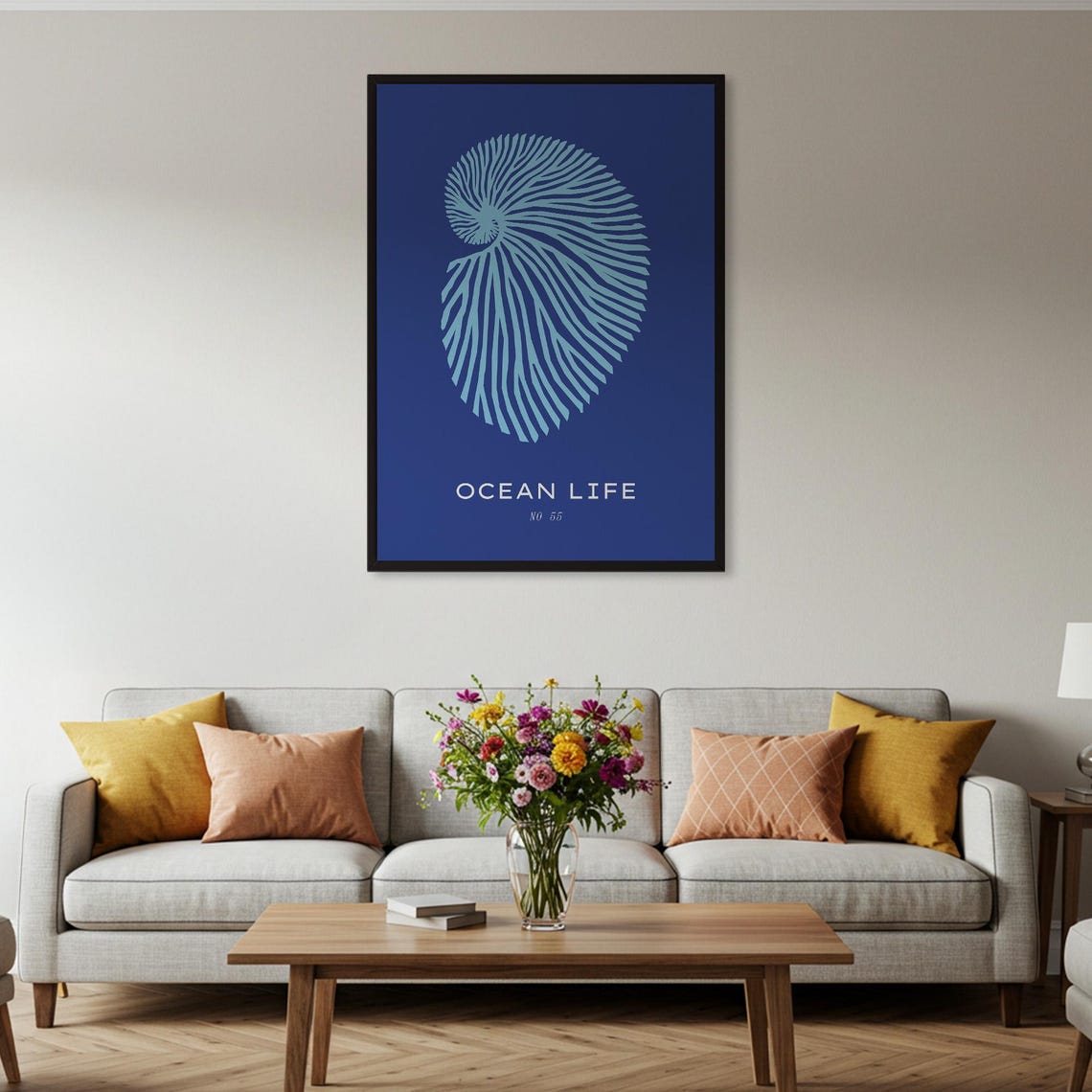 Ocean Life Nautilus Shell Navy Coastal Minimal Beach Style Art Poster - Image 2