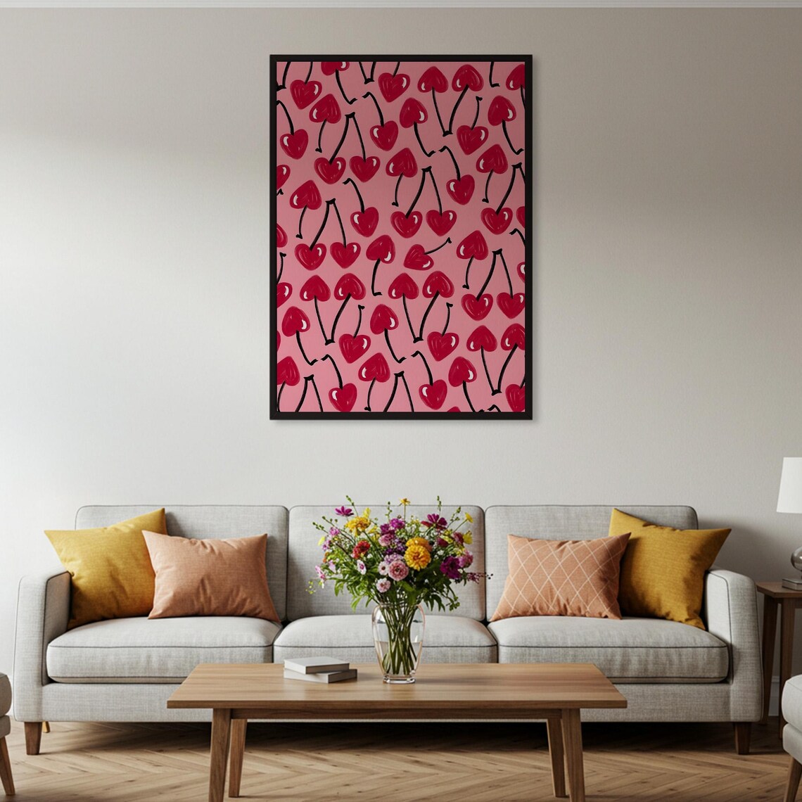 Cherry Heart Pattern, Pop Art Retro Kitchen Decor - Image 2