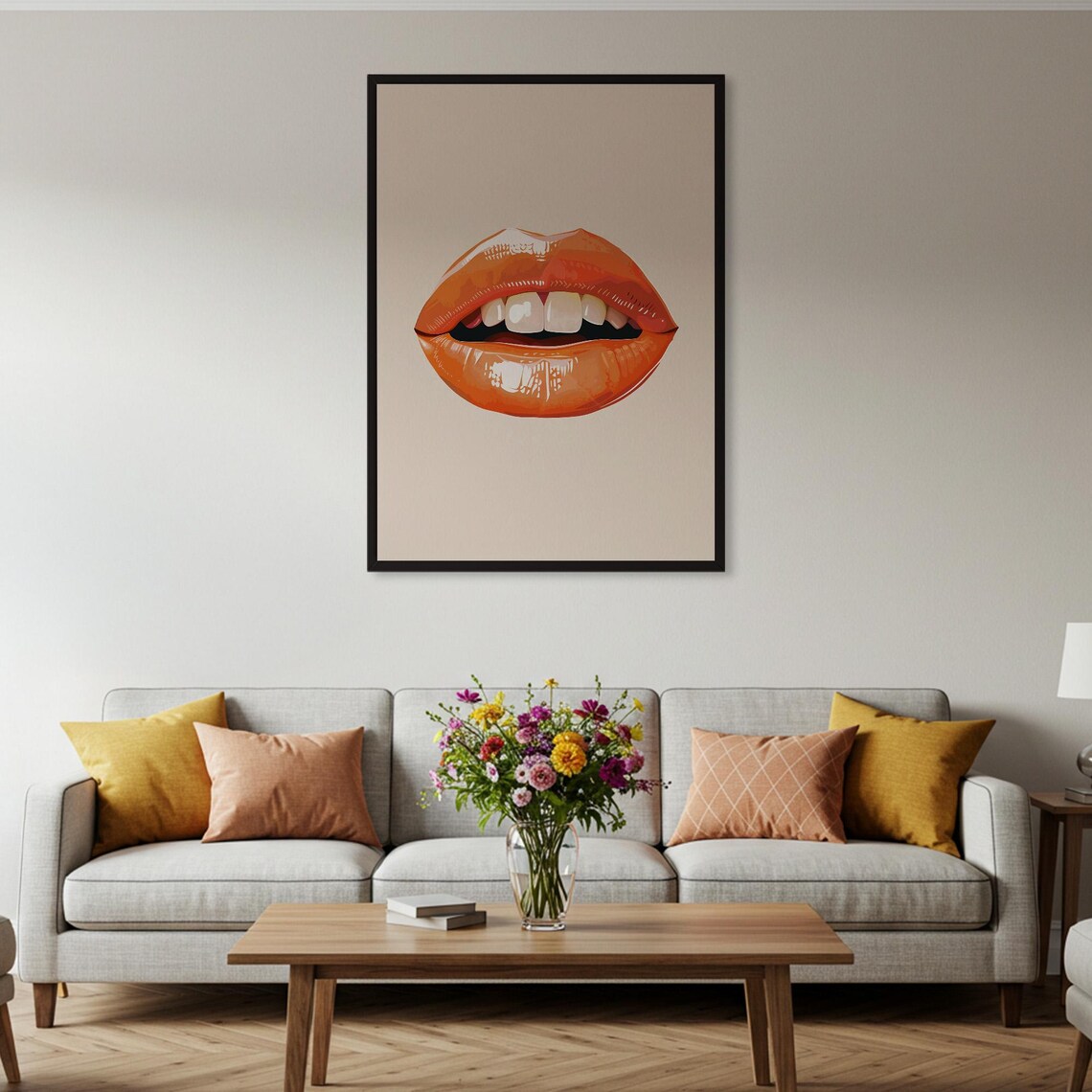 Glossy Orange Lips Pop Art Illustration Vibrant Mouth Poster - Image 2