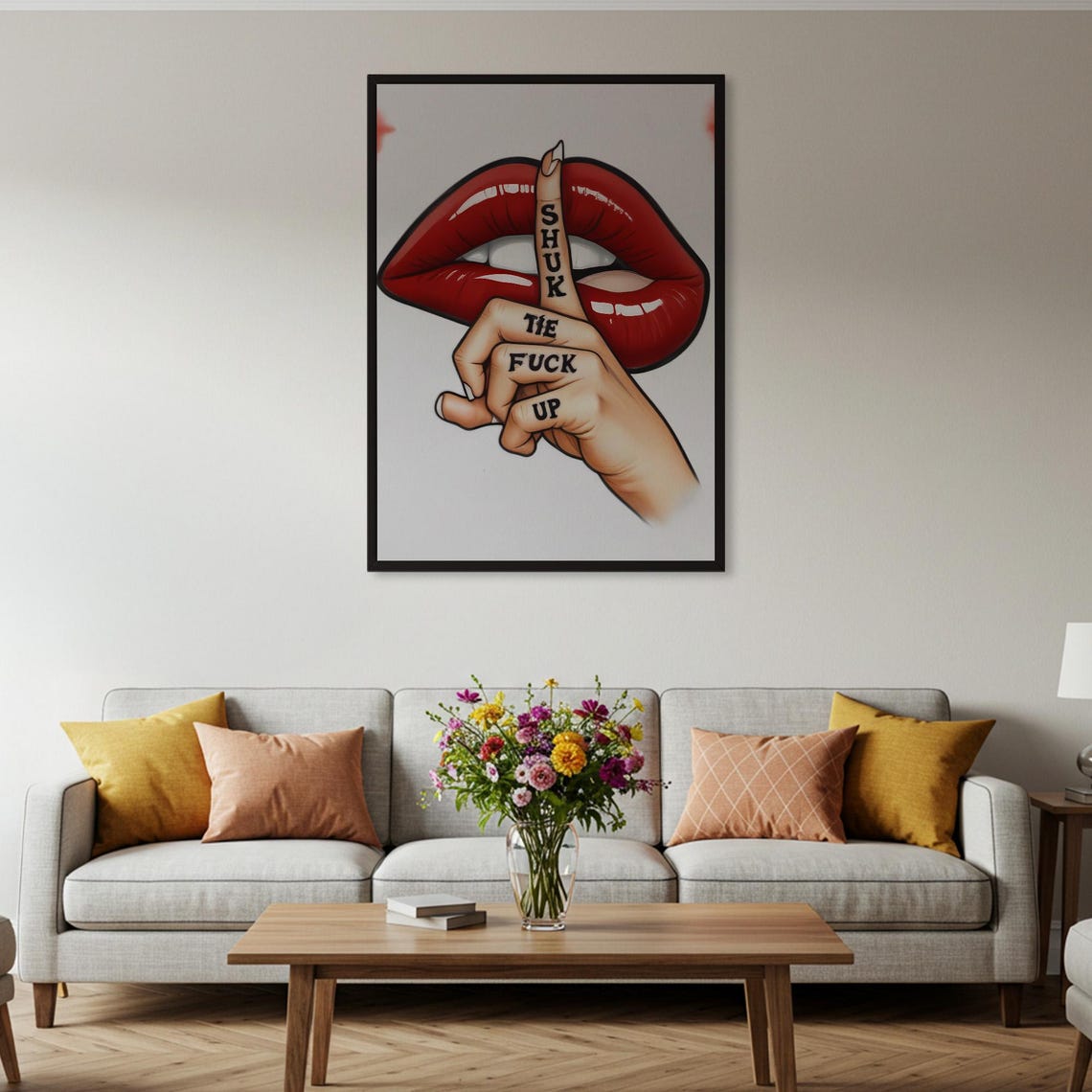 Shhh Lips Funny Quote, Sassy Wall Decor - Image 4