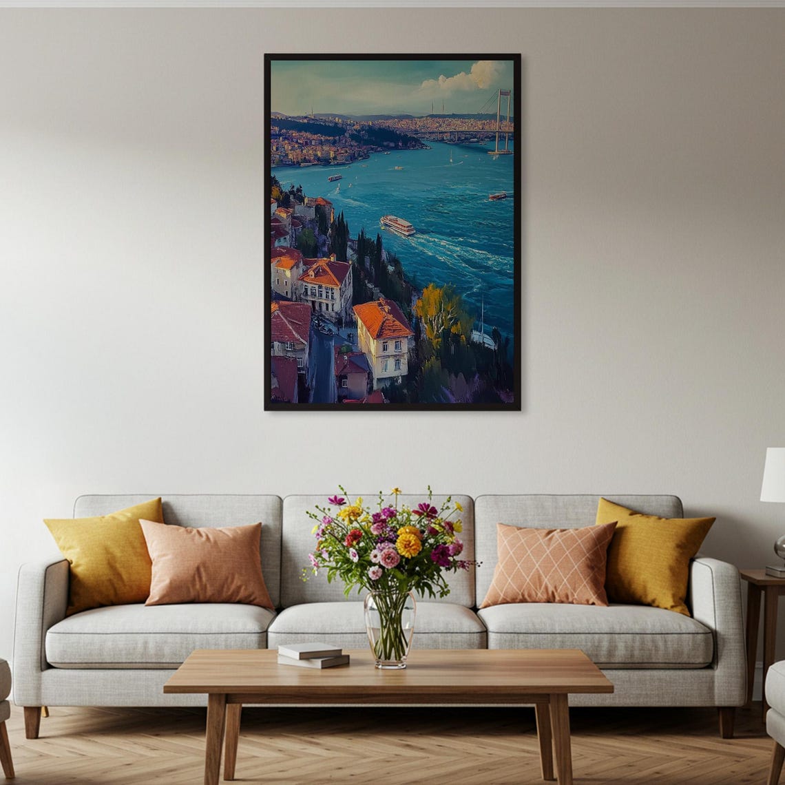 Istanbul Bosphorus Strait Vibrant Cityscape Ferries Painting Poster - Image 2