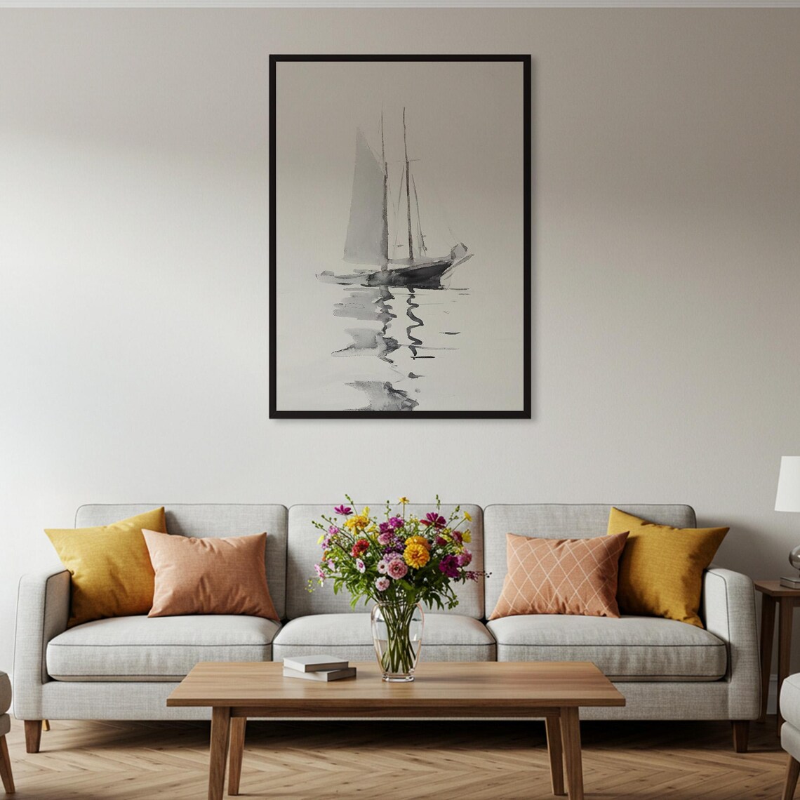 Sailboat Watercolor Poster, Nautical Seascape - Image 4