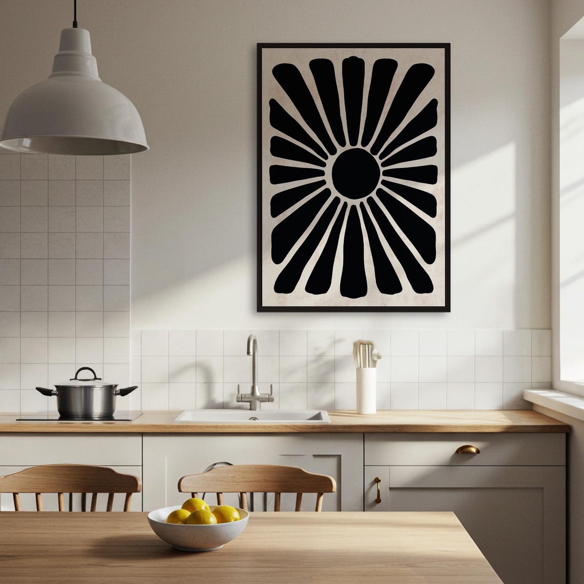 Black Sunburst Radiating Rays Abstract Modern Minimal Poster - Image 2