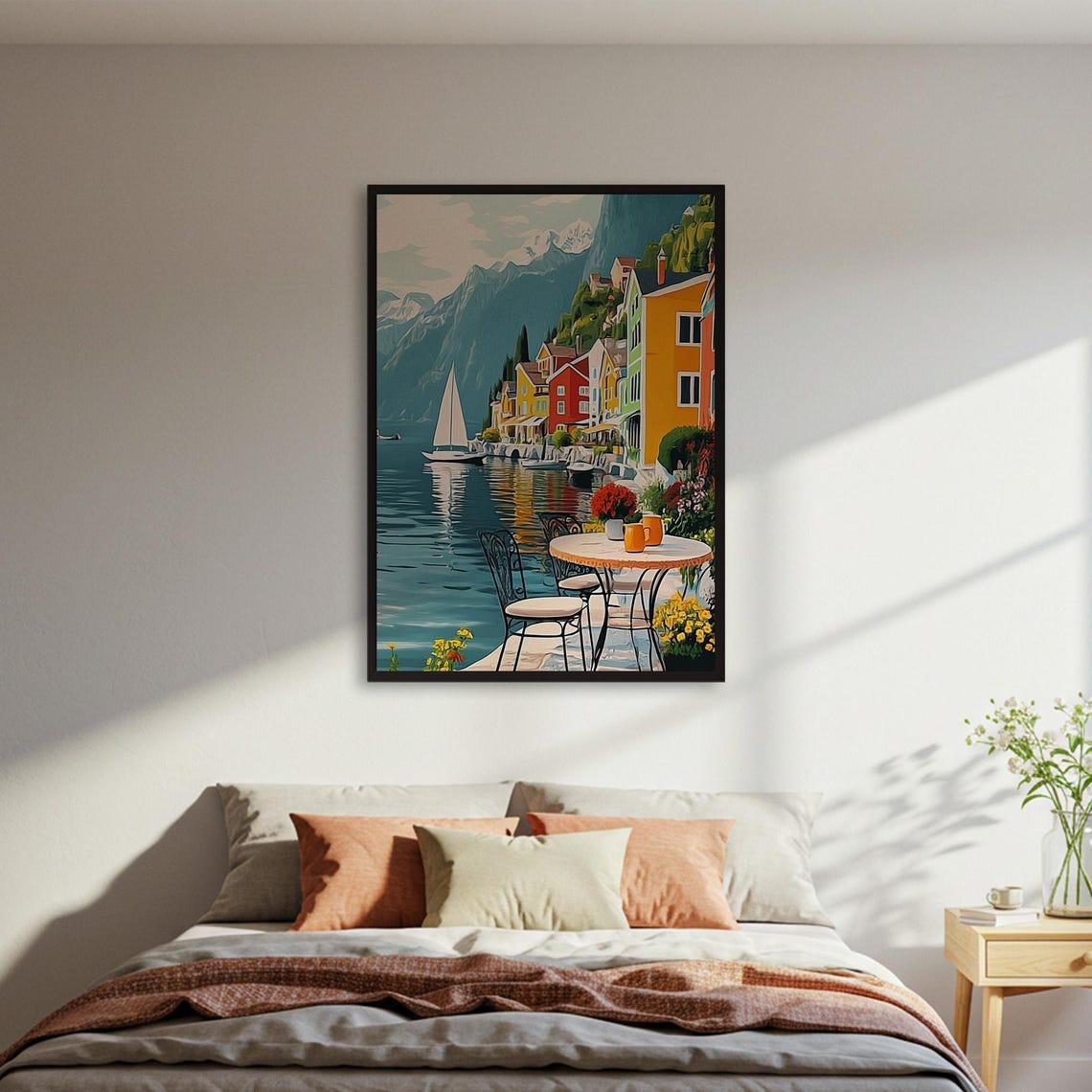 Lake Town Landscape Poster, European Travel Decor