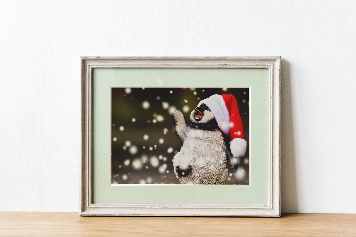 Cute Penguin In Santa Hat Playing In Falling Snow Holiday Poster - Image 4