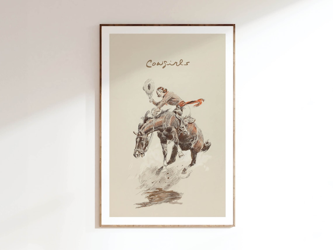 Vintage Cowgirl Bathroom Wall Art Print, Girls Decor