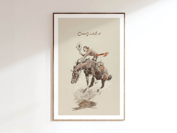 Vintage Cowgirl Bathroom Wall Art Print, Girls Decor