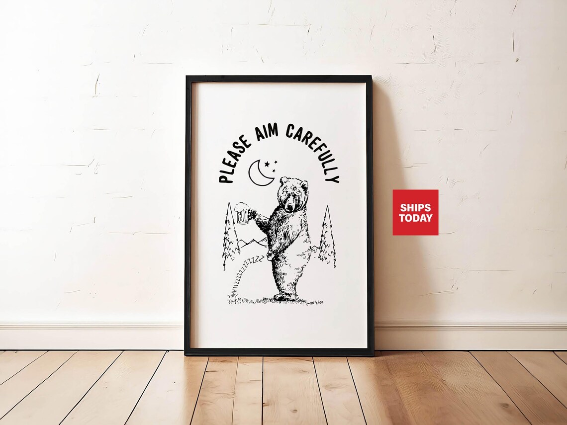 Please Aim Bathroom Bear Humor Art Print