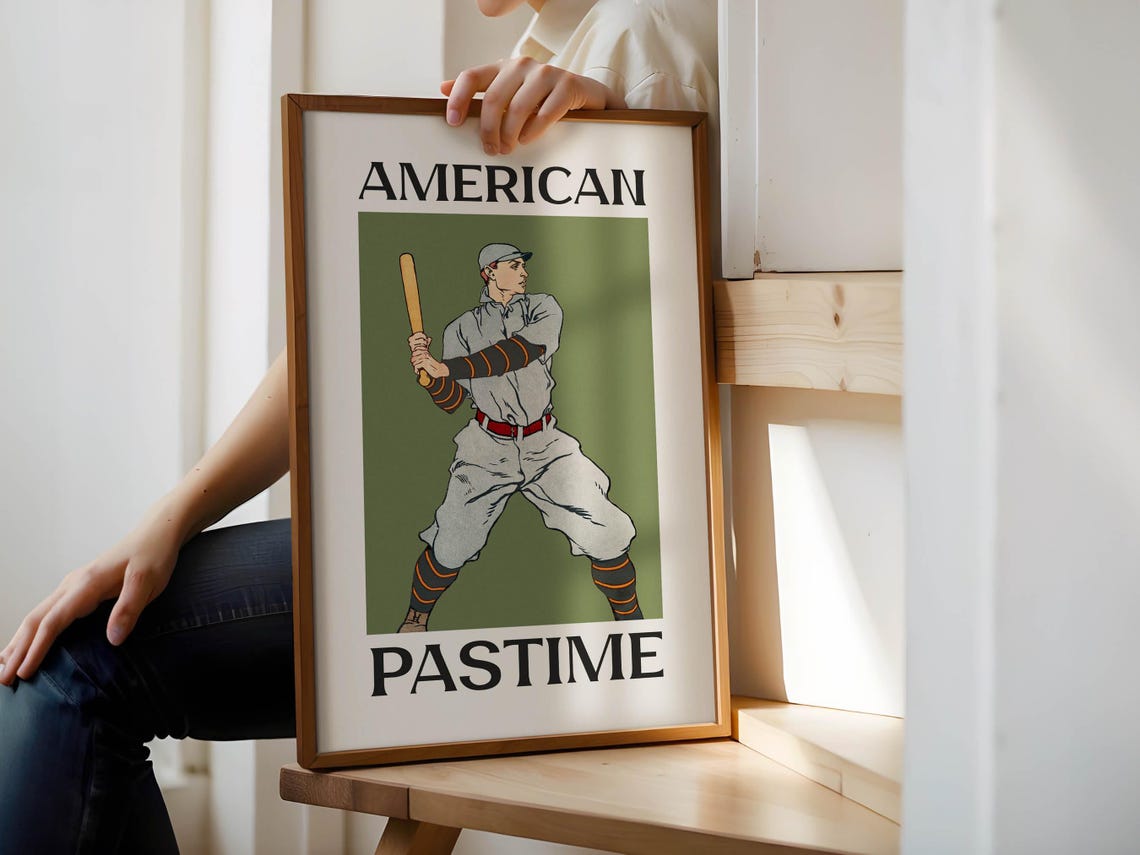 American Pastime Vintage Baseball Player Illustration Poster - Image 2