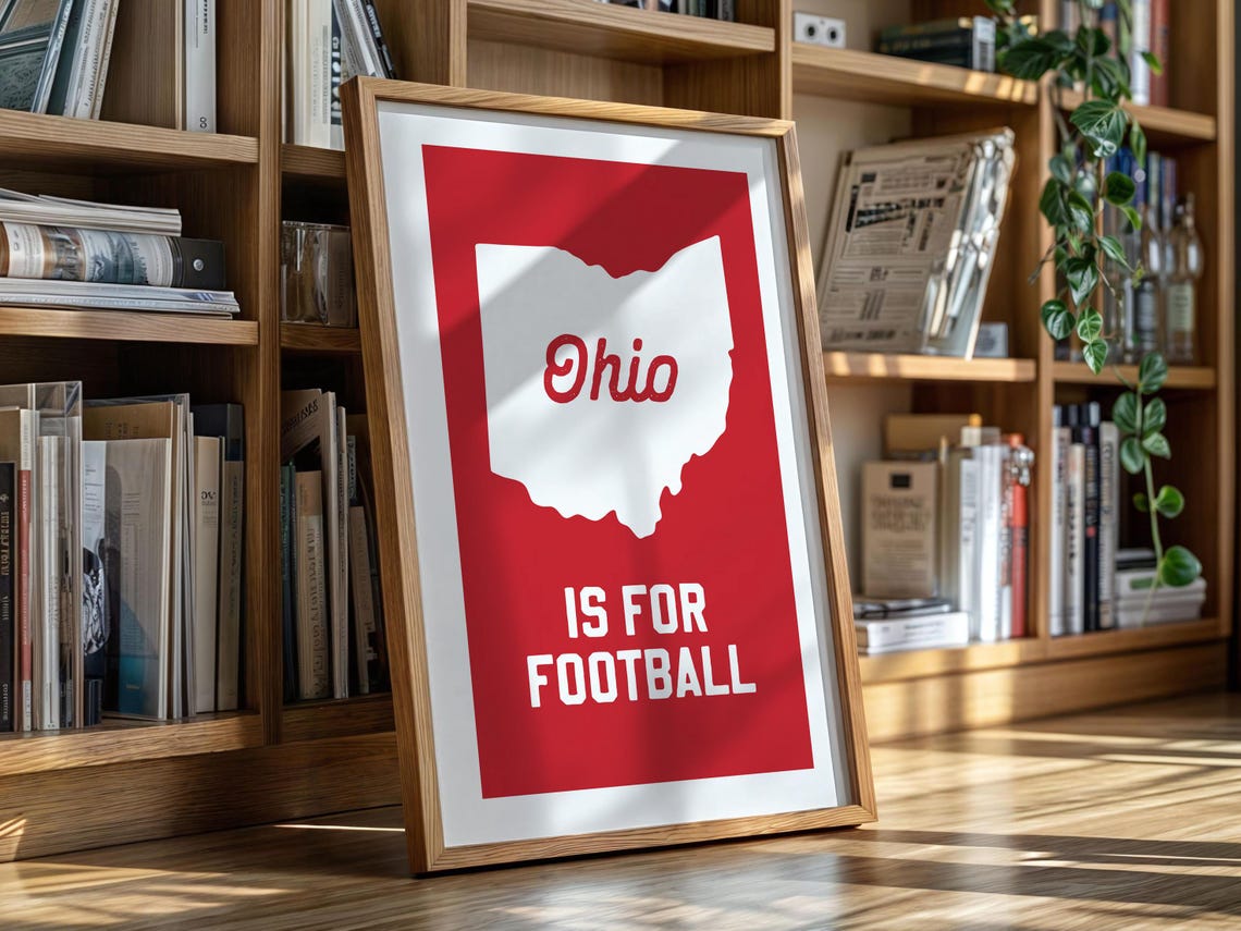 Ohio Is For Football Red State Silhouette Game Day Wall Poster - Image 4