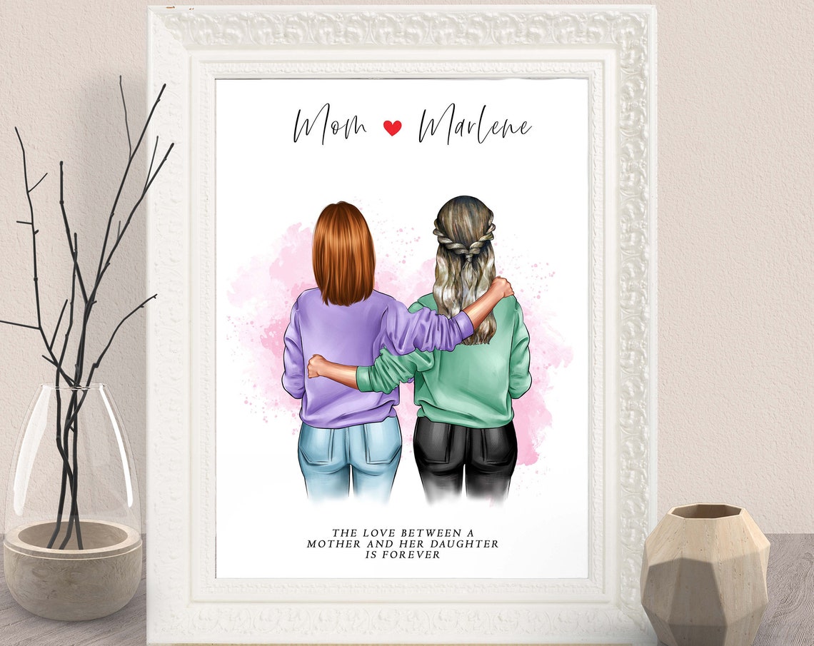 Personalized Mother and Daughter Portrait Print Gift for Mom