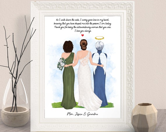 Wedding Memorial Bride With Mom and Angel Grandma Portrait Poster