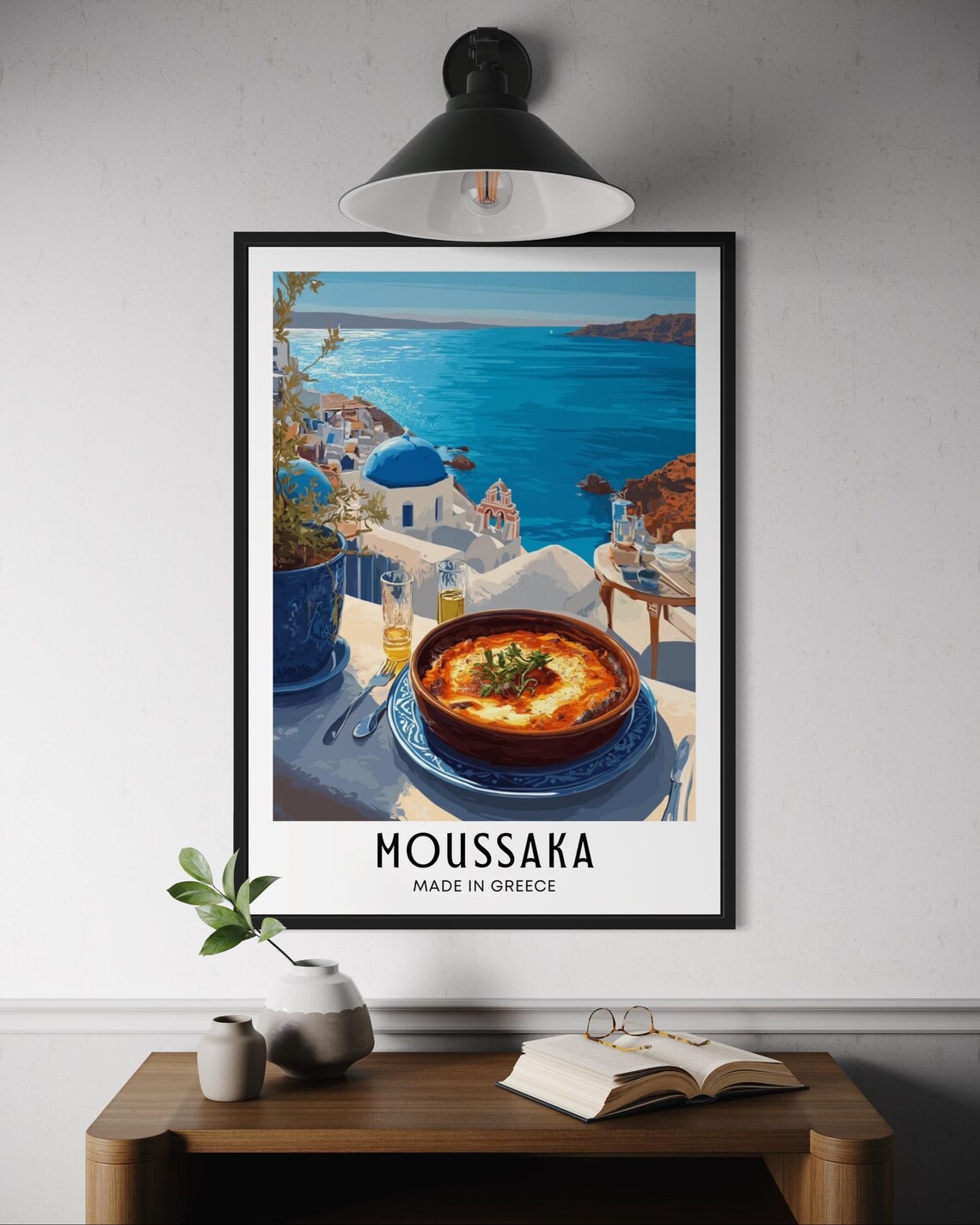 Moussaka Greek Food Poster, Mediterranean Kitchen Decor