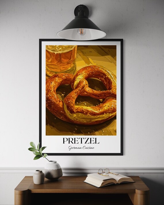 German Pretzel Poster Bavarian Beer Hall Wall Art Oktoberfest Kitchen Decor Rustic Food Print Artwork Foodie Lover