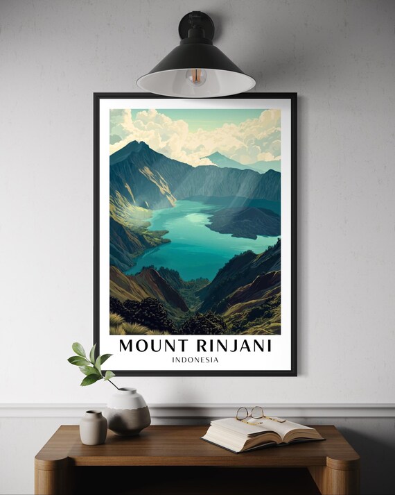Mount Rinjani Indonesia Poster Lombok Volcano Wall Art Southeas Asia Illustration Print Tropical Travel Decor Adventure Nature