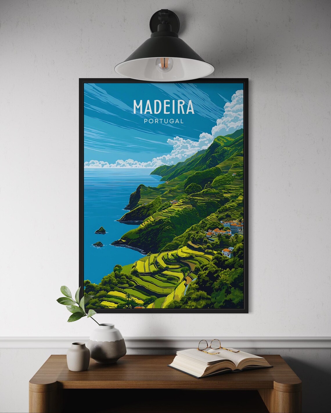 Madeira Travel Poster, Portugal Island Landscape