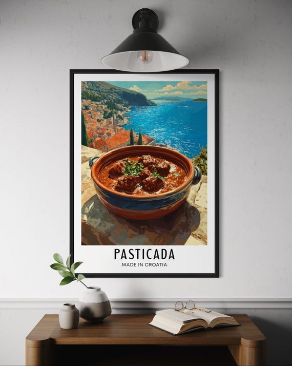 Pasticada Croatian Food Poster Traditional Dalmatian Beef Stew Wall Art Kitchen Decor Mediterranean Cuisine Print Croatia