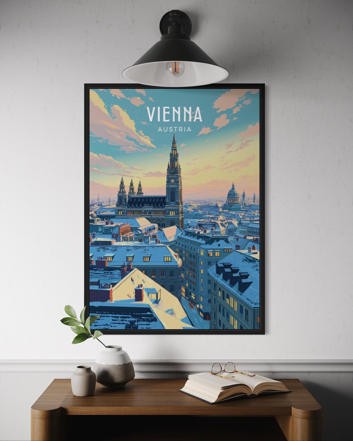 Vienna Winter City Poster, Austrian Skyline Art Print
