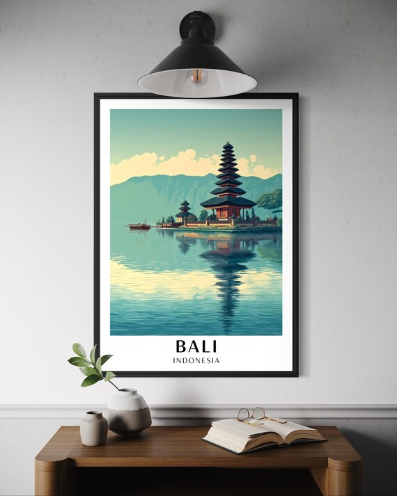 Ulun Danu Beratan Temple Poster Bali Lake Wall Art Tropical Travel Print Indonesia Nature Decor Southeast Asia Artwork