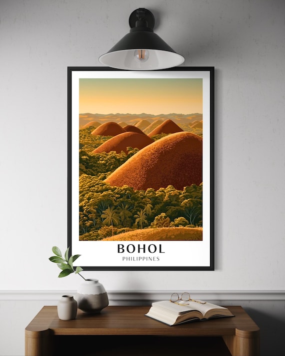 Bohol Philippines Chocolate Hills Golden Hour Sunset Travel Poster