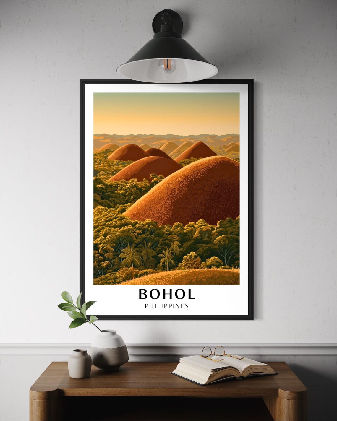 Bohol Philippines Chocolate Hills Golden Hour Sunset Travel Poster